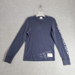 Abercrombie Boys Sweater‎ Large Blue Logo Waffle Knit Long Sleeve Crew Neck Tee